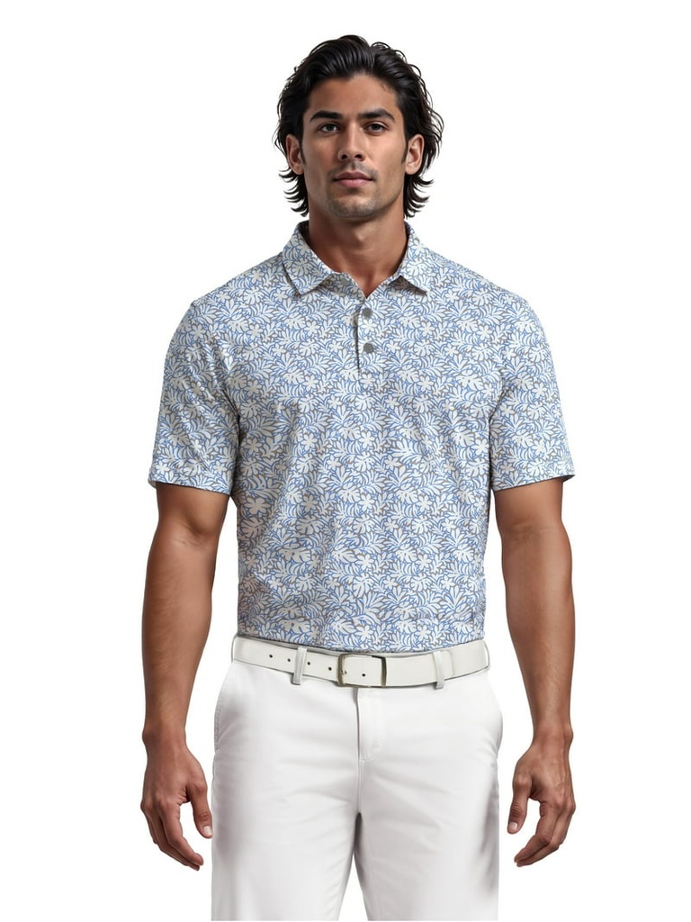 Polo de golf Ben Hogan Tropical Print – Blanco con flores – S