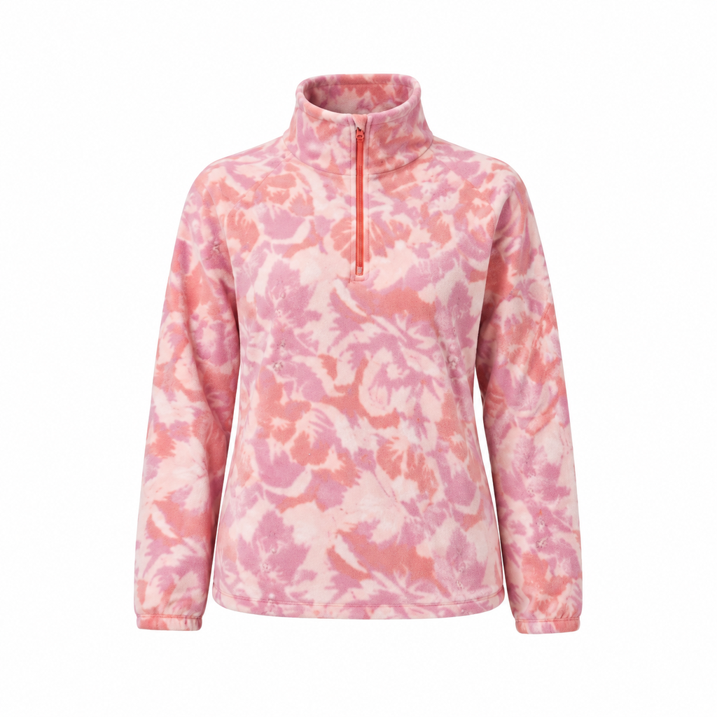 Buzo micropolar Columbia para mujer estampado rosa con medio cierre - M